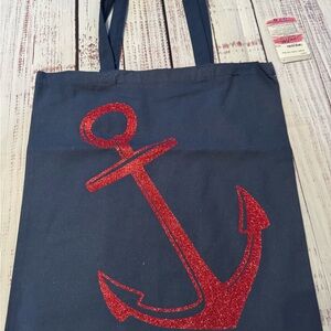Handmade Navy and Red Anchor Tote Bag